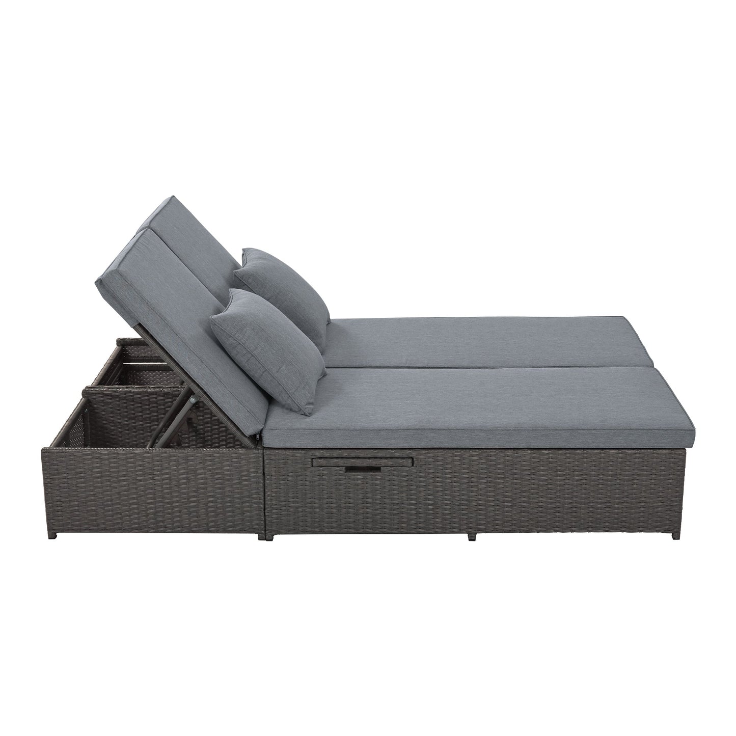 Luxurious Double Outdoor Daybed – Rattan Wicker with Reclining Patio Chairs
