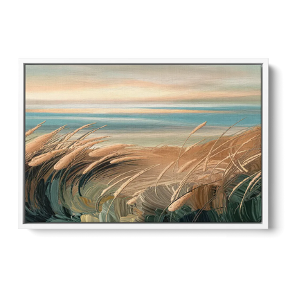 Seaside Dunes And Grass - White Frame Canvas