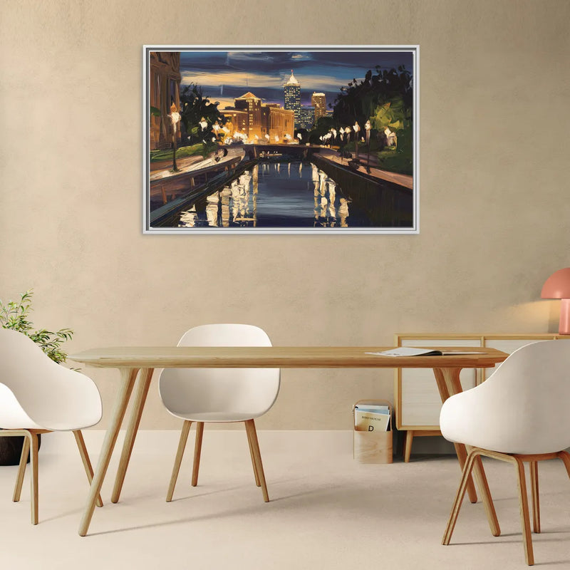 Indianapolis Canal Walk View - Living Room White Frame Canvas