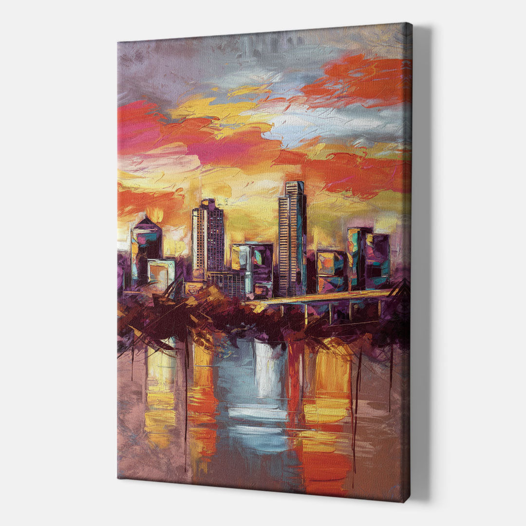 Austin Sunset Over Skyline - Canvas Wall Art Indoor