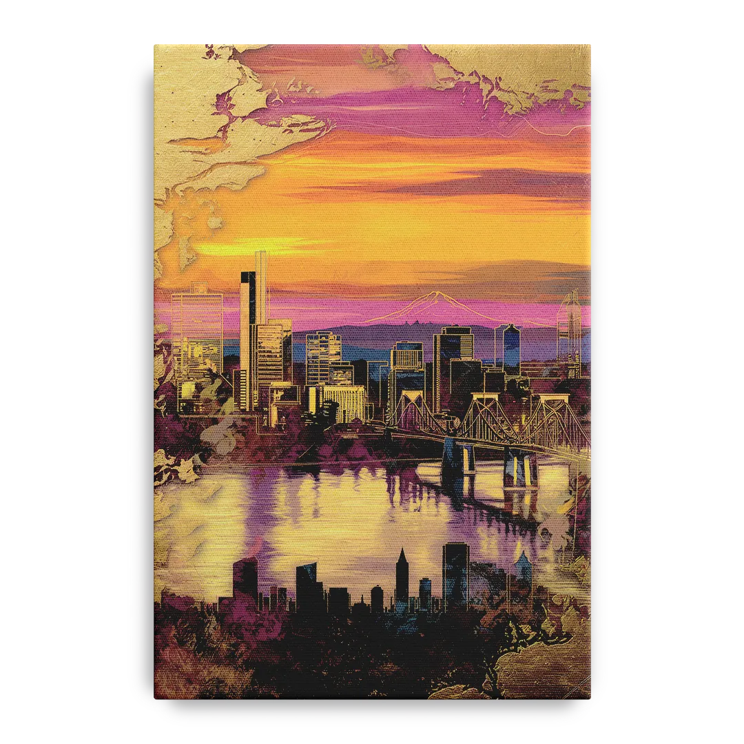 Portland Skyline Sunset - Canvas Wall Art
