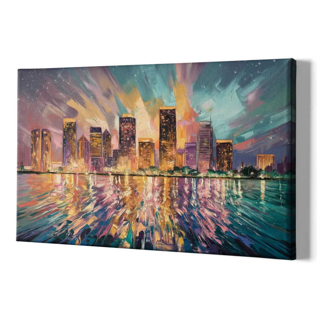 Tampa Cityscape Reflection - Canvas Print Art Sides