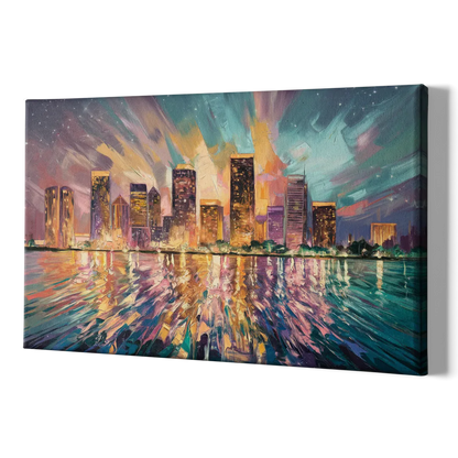Tampa Cityscape Reflection - Canvas Print Art Sides