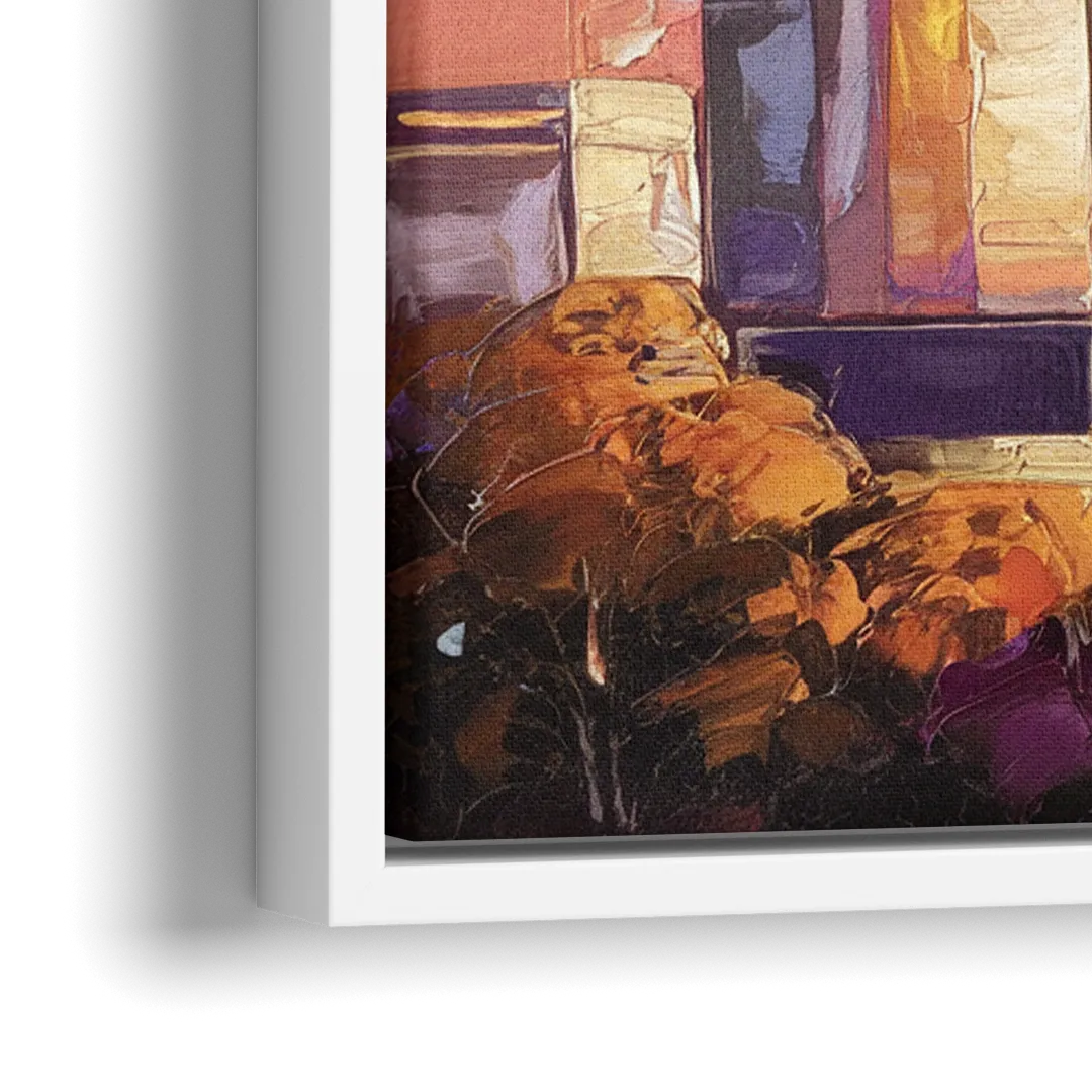 Raleigh Skyline Sunset - Close-Up White Frame Canvas