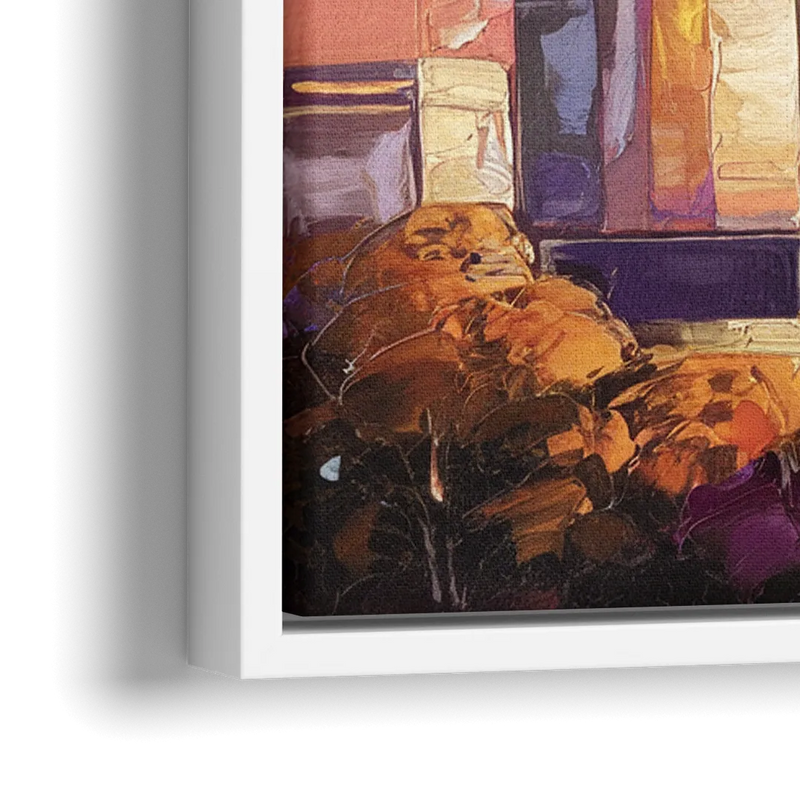 Raleigh Skyline Sunset - Close-Up White Frame Canvas