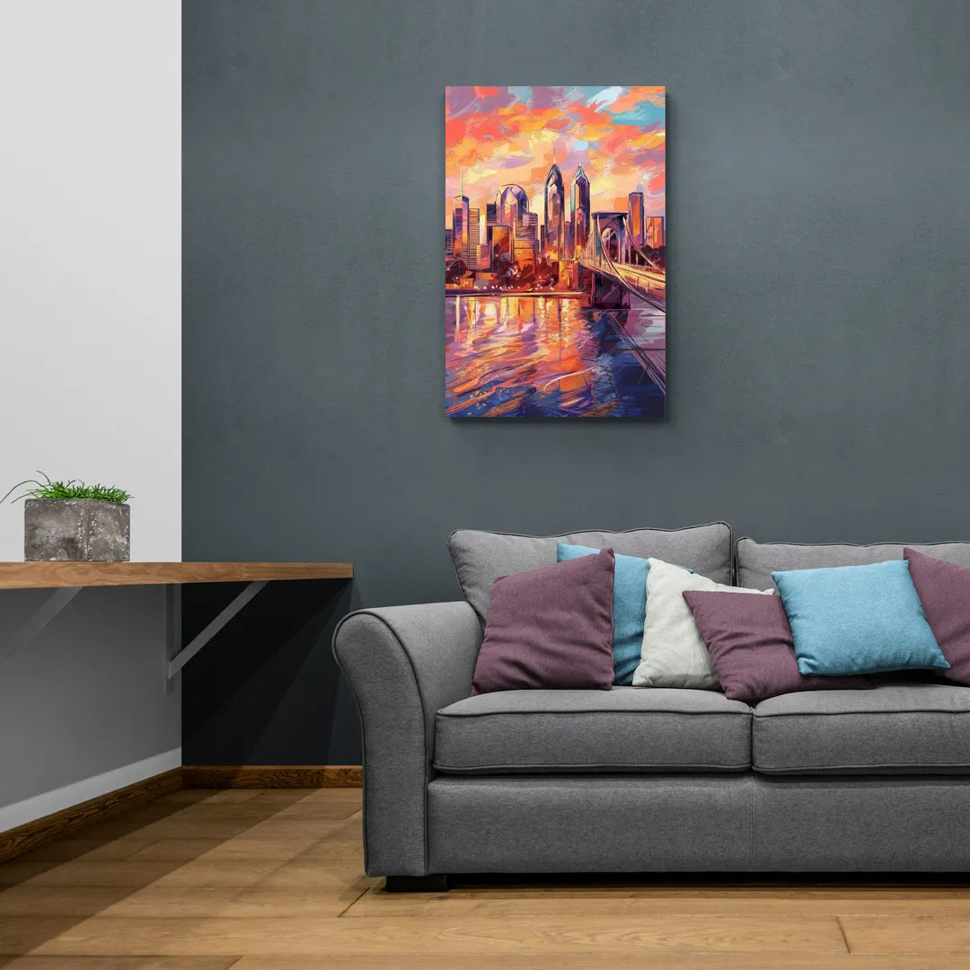 Philadelphia Skyline at Sunset - Canvas Wall Art Living Room