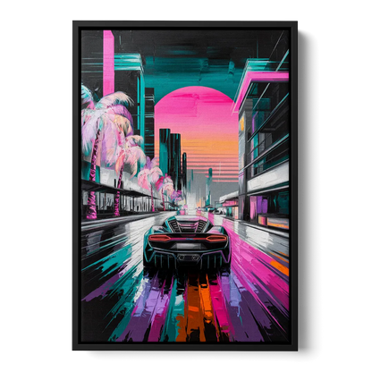 Miami Vice Neon Nights - Black Frame Canvas