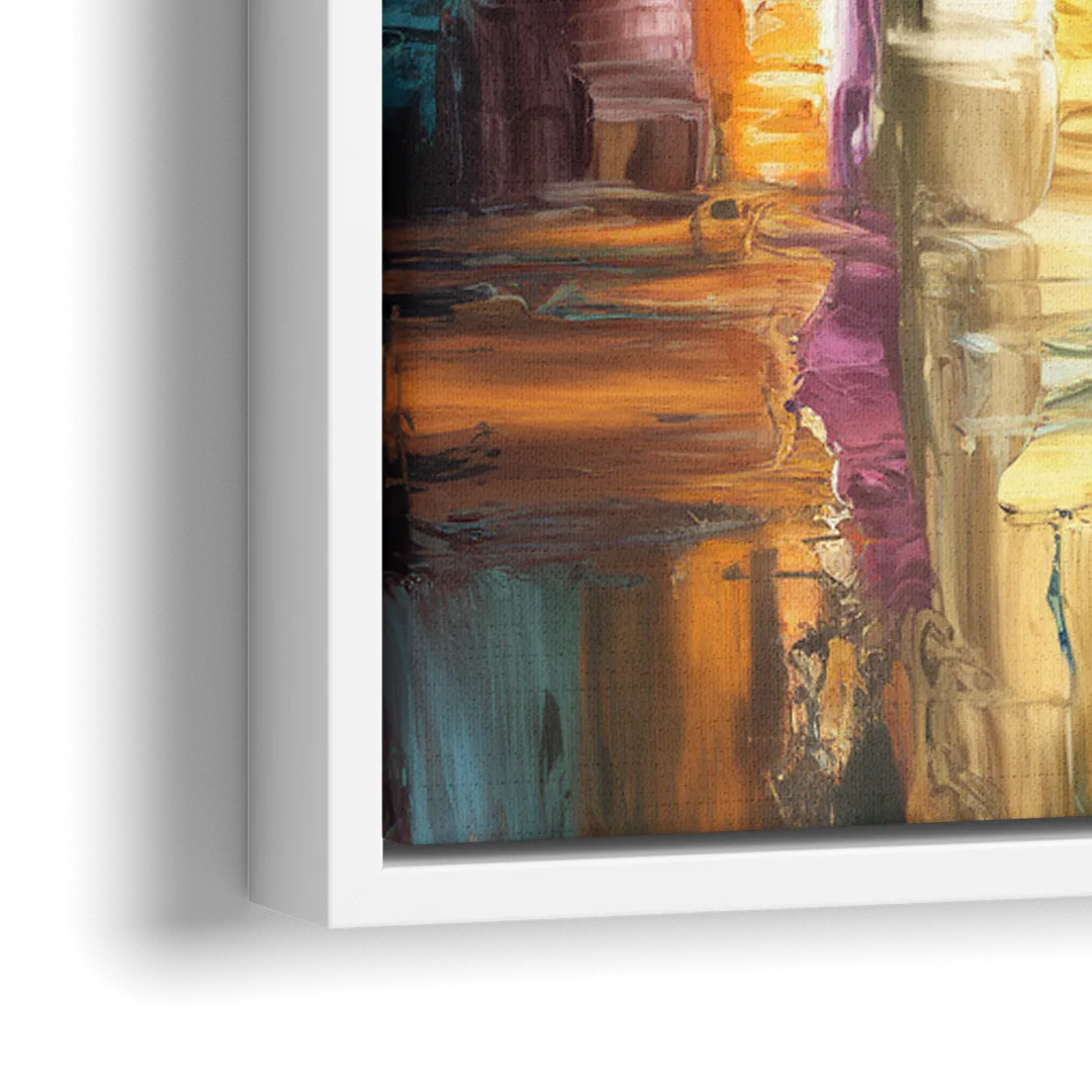 Wichita Cityscape Glow - Close-Up White Frame Canvas