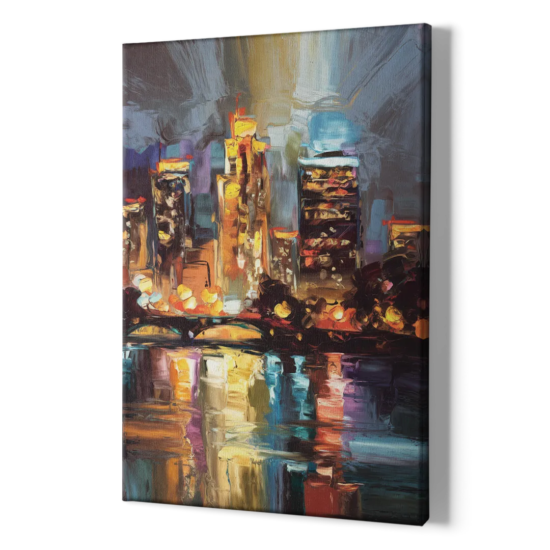 Wichita Cityscape Glow - Canvas Print Art Sides