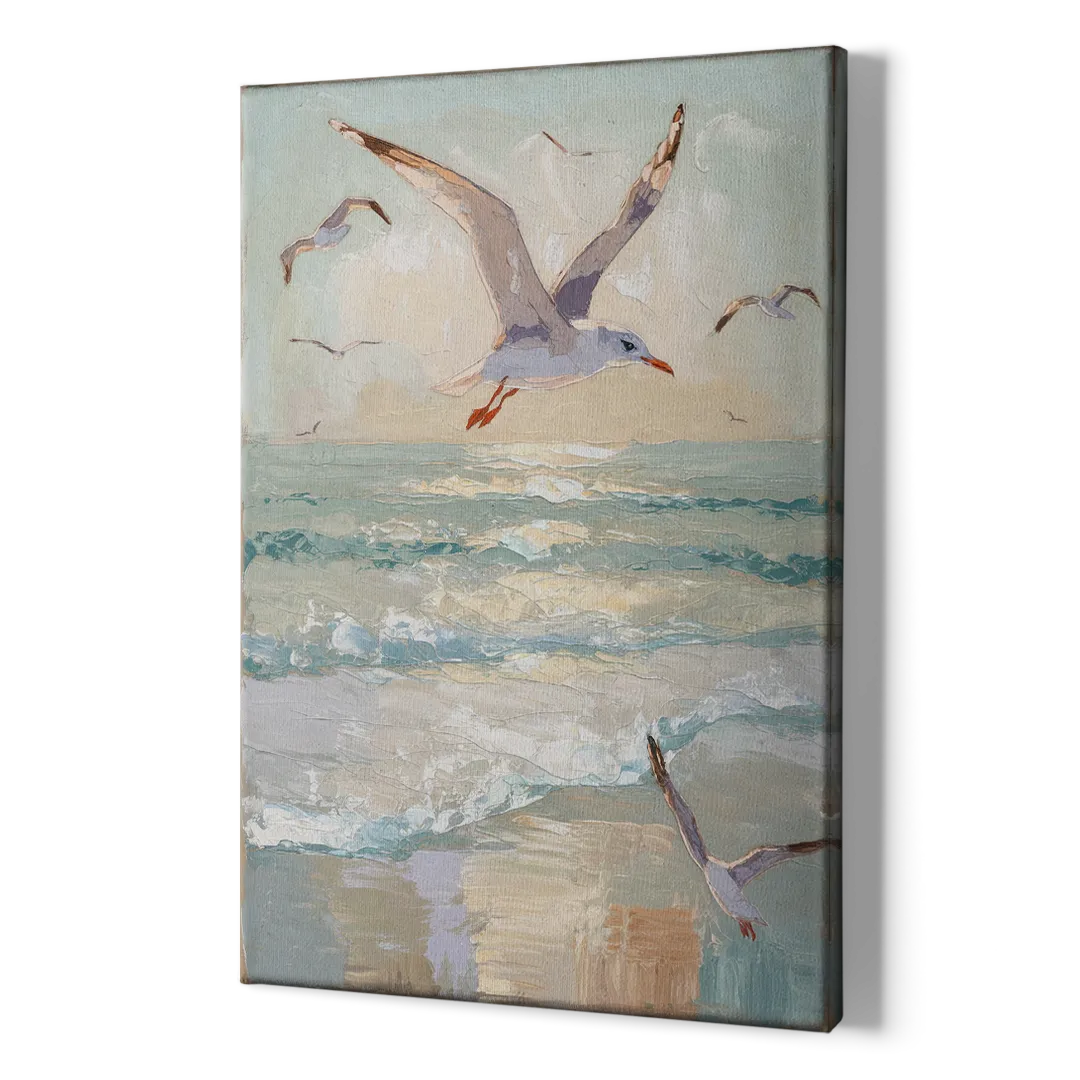 Galveston Seagulls in Flight - Canvas Print Art Sides