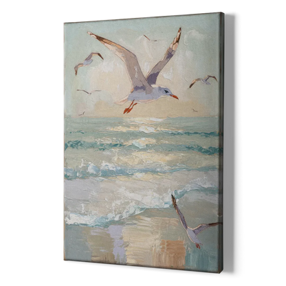 Galveston Seagulls in Flight - Canvas Print Art Sides
