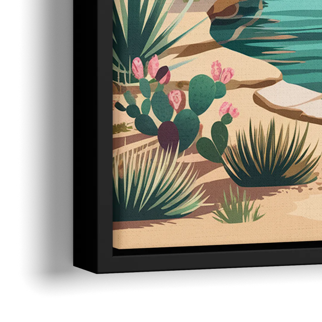 Palm Springs Desert Oasis - Close-Up Black Frame Canvas