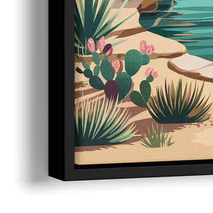 Palm Springs Desert Oasis - Close-Up Black Frame Canvas