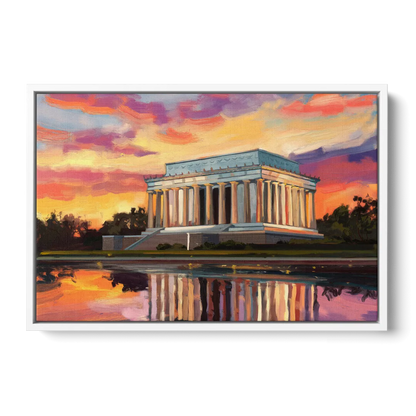 Lincoln Memorial Sunset - White Frame Canvas