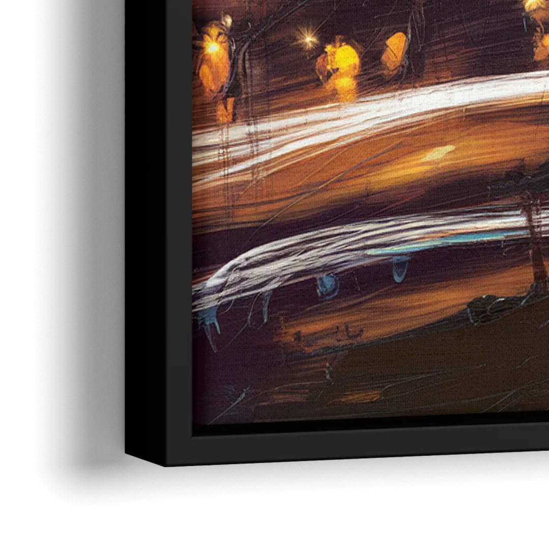 Kansas City Nighttime Skyline - Close-Up Black Frame Canvas