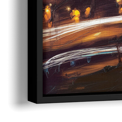 Kansas City Nighttime Skyline - Close-Up Black Frame Canvas