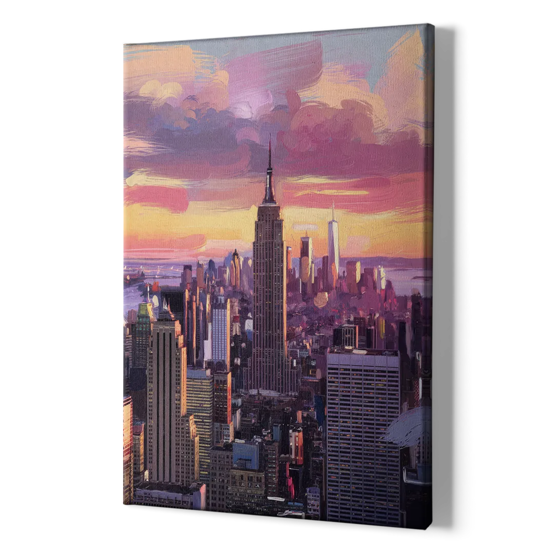 New York City Sunset Over Skyline - Canvas Print Art Sides
