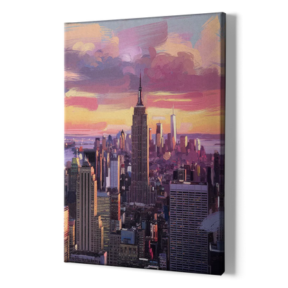 New York City Sunset Over Skyline - Canvas Print Art Sides