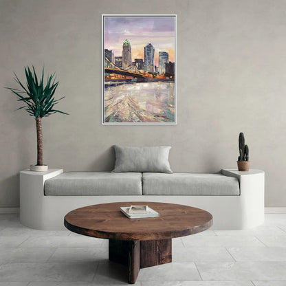 Cincinnati Skyline at Dawn - Living Room White Frame Canvas