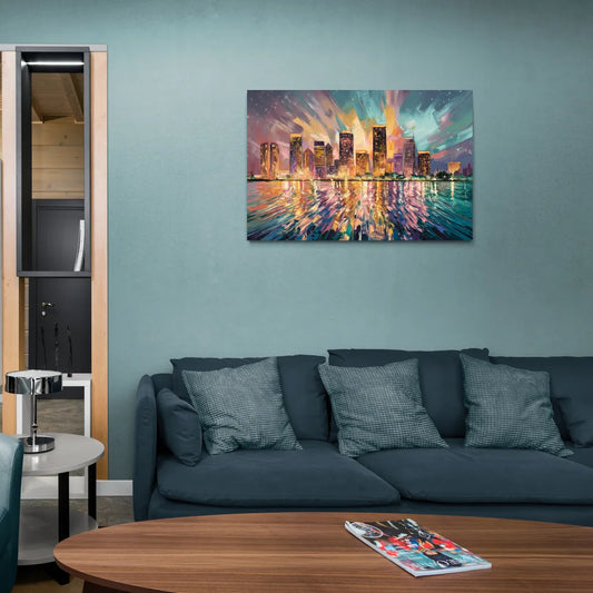 Tampa Cityscape Reflection - Canvas Wall Art Living Room