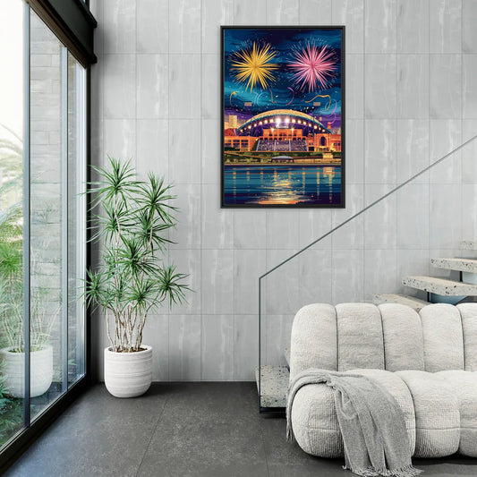 Tacoma Stadium Celebration - Living Room Black Frame Canvas