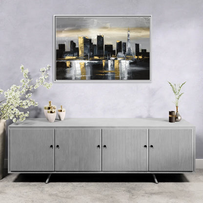 Las Vegas Black And White Skyline - Living Room White Frame Canvas