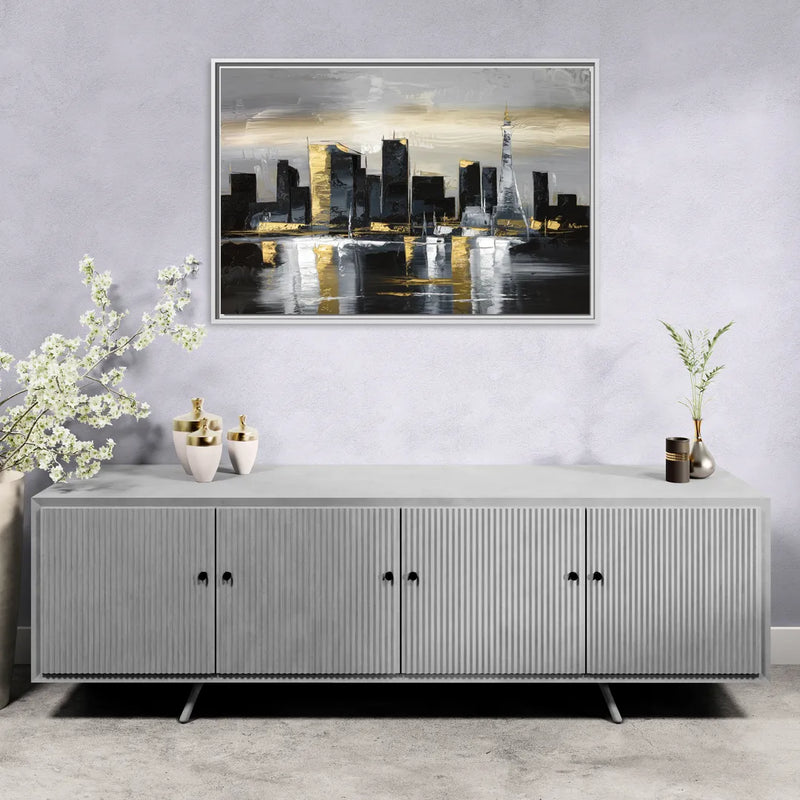 Las Vegas Black And White Skyline - Living Room White Frame Canvas