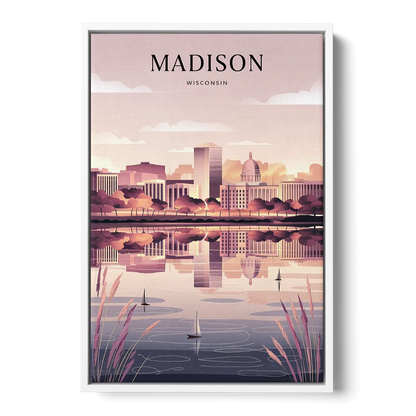 Madison Lake Monona Reflections - White Frame Canvas