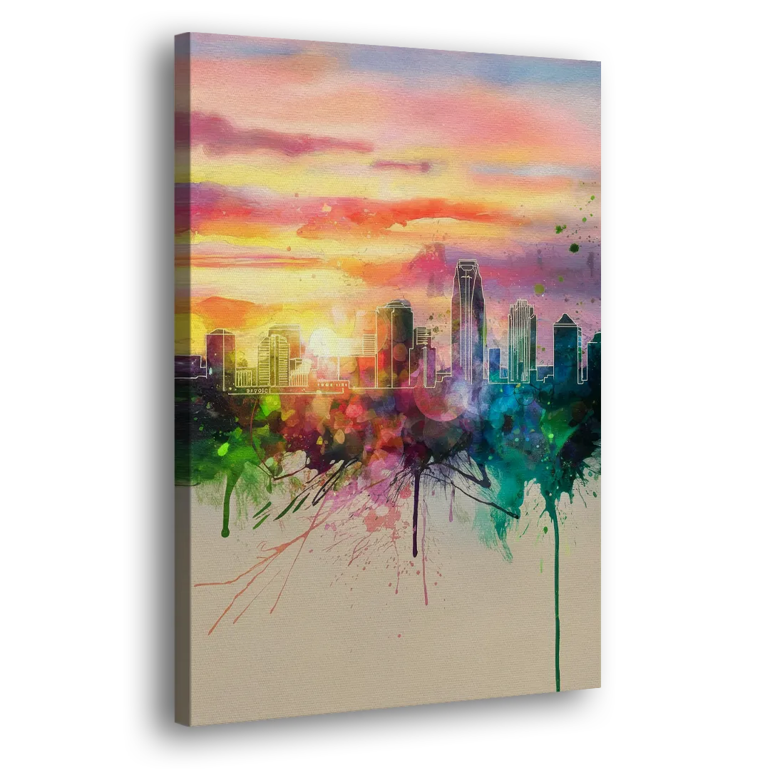 Charlotte Skyline at Sunset - Canvas Print Art Sides