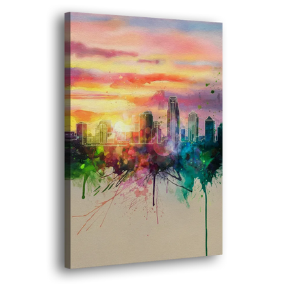Charlotte Skyline at Sunset - Canvas Print Art Sides