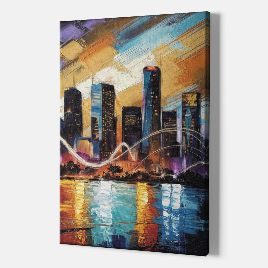 Houston Artistic Skyline - Canvas Wall Art Indoor