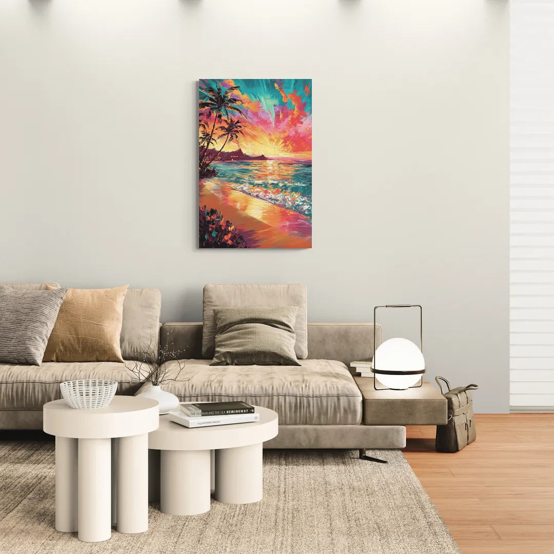 Honolulu Waikiki Beach Sunset - Canvas Wall Art Living Room