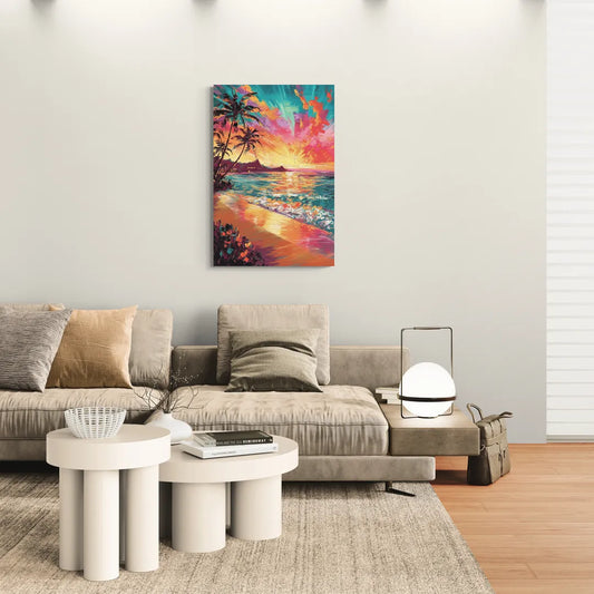Honolulu Waikiki Beach Sunset - Canvas Wall Art Living Room