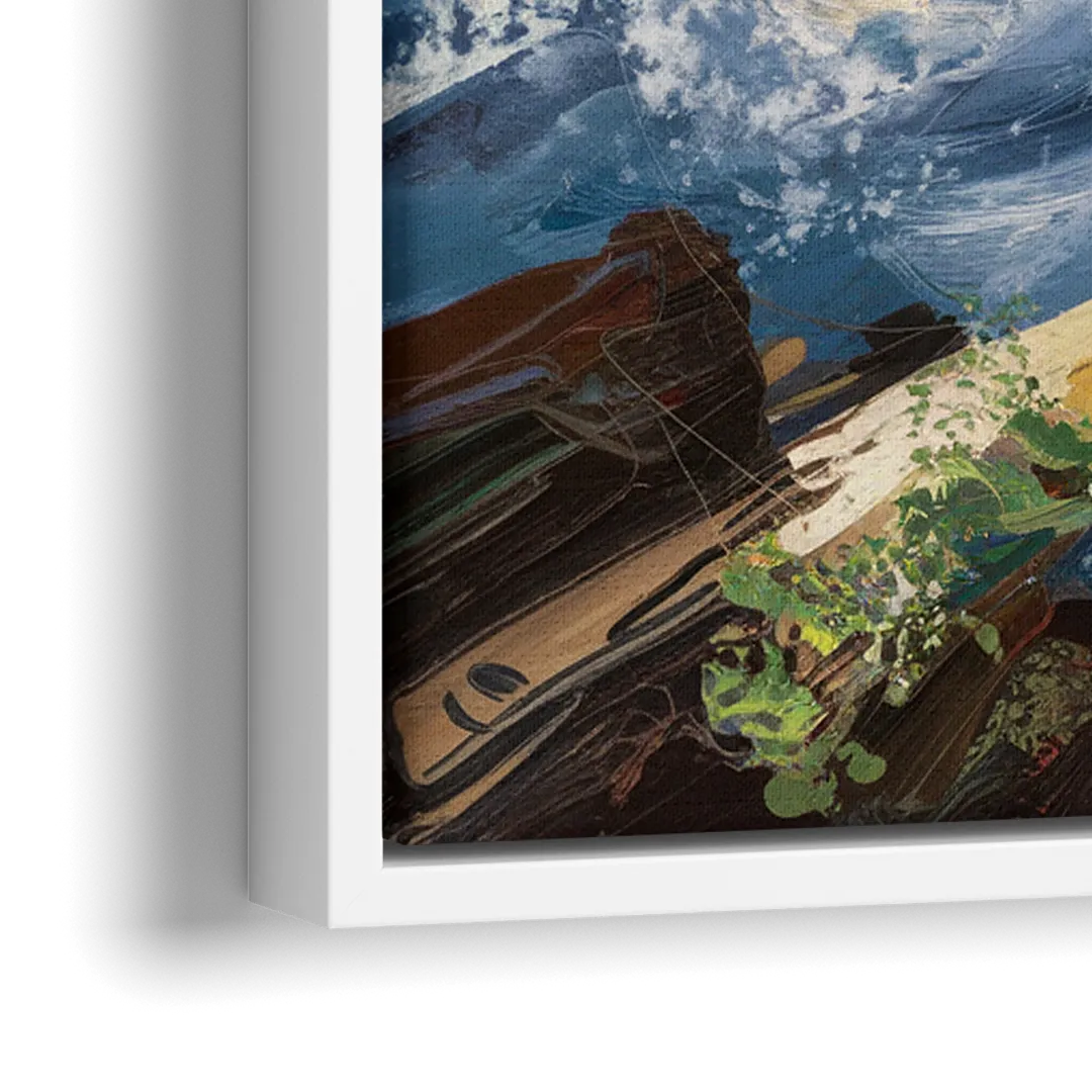 Bandon Lighthouse View - Close-Up White Frame Canvas