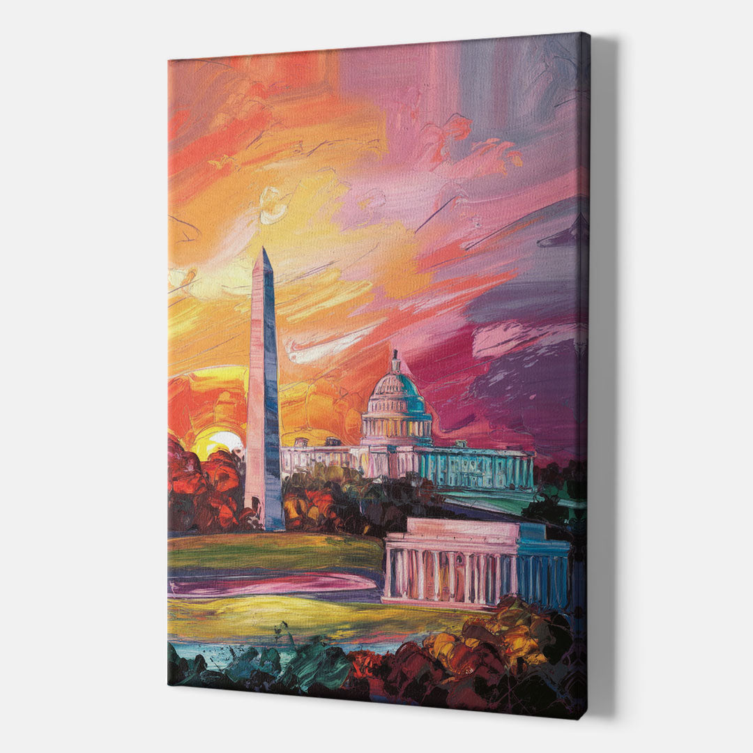 Washington DC Skyline Sunset - Canvas Wall Art Indoor