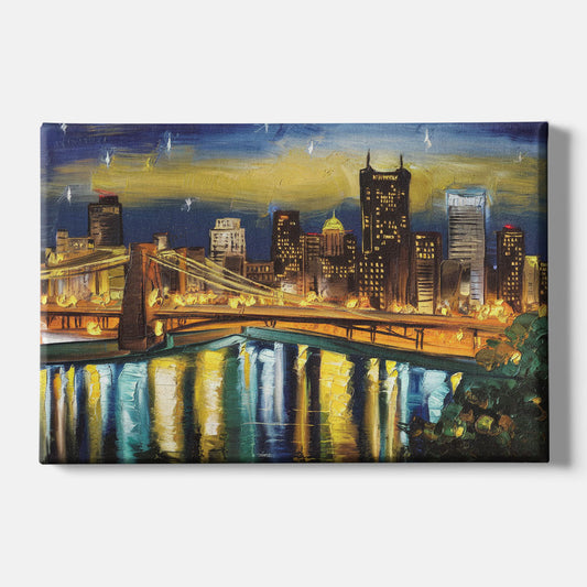 Pittsburgh Skyline With Rivers - Canvas Wall Art