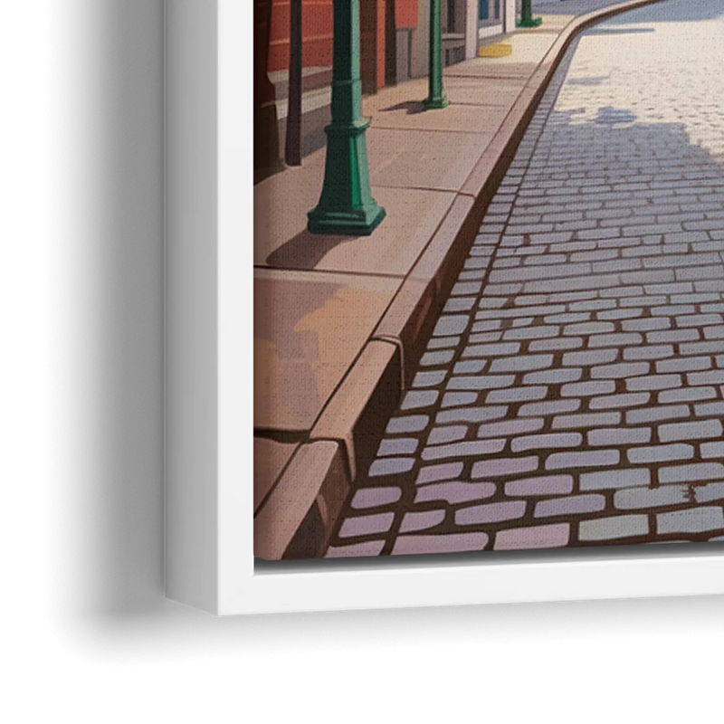 Quebec City Cobblestone Road - Close-Up White Frame Canvas