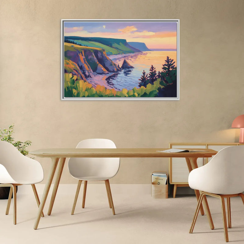 Sunset Over Cape Breton - Living Room White Frame Canvas