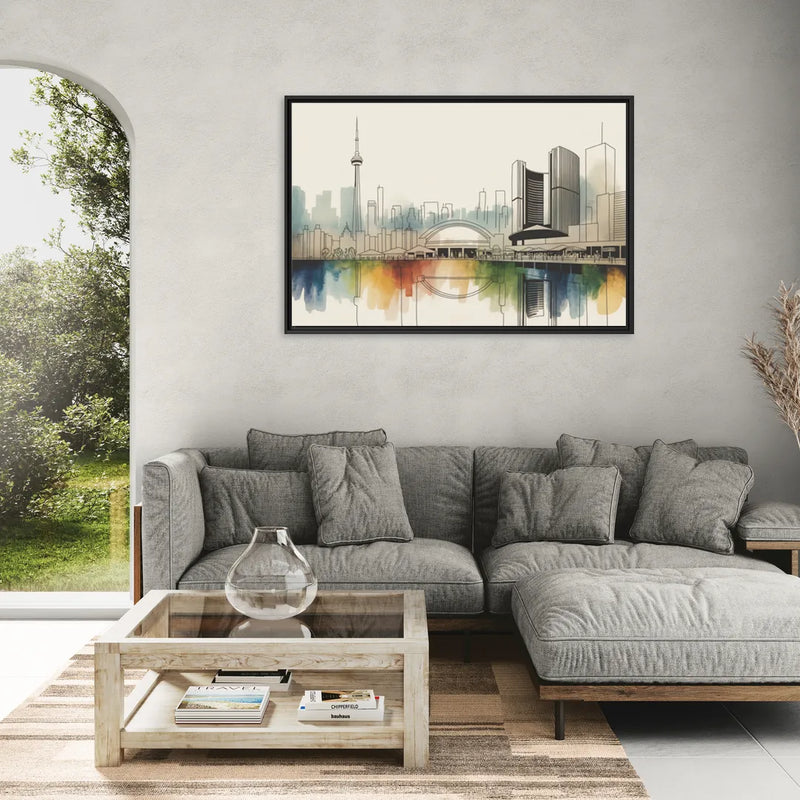 St Lawrence Skyline Market Scene - Living Room Black Frame Canvas