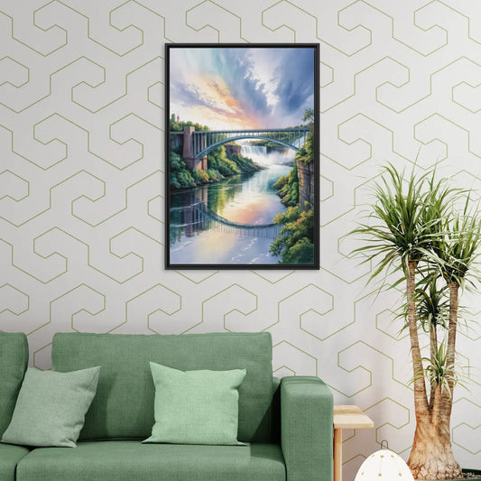 Niagara Falls Rainbow Bridge - Living Room Black Frame Canvas