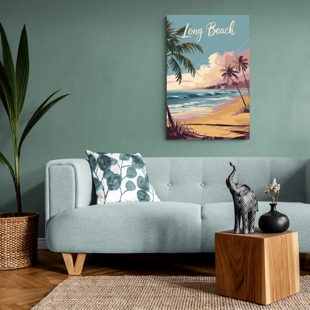 Long Beach California Coastal Scene - Canvas Wall Art Living Room