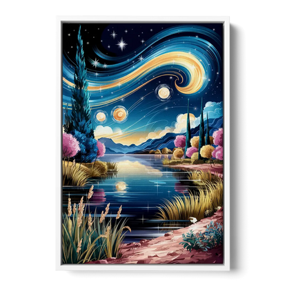 Lubbock Starry Night Sky - White Frame Canvas