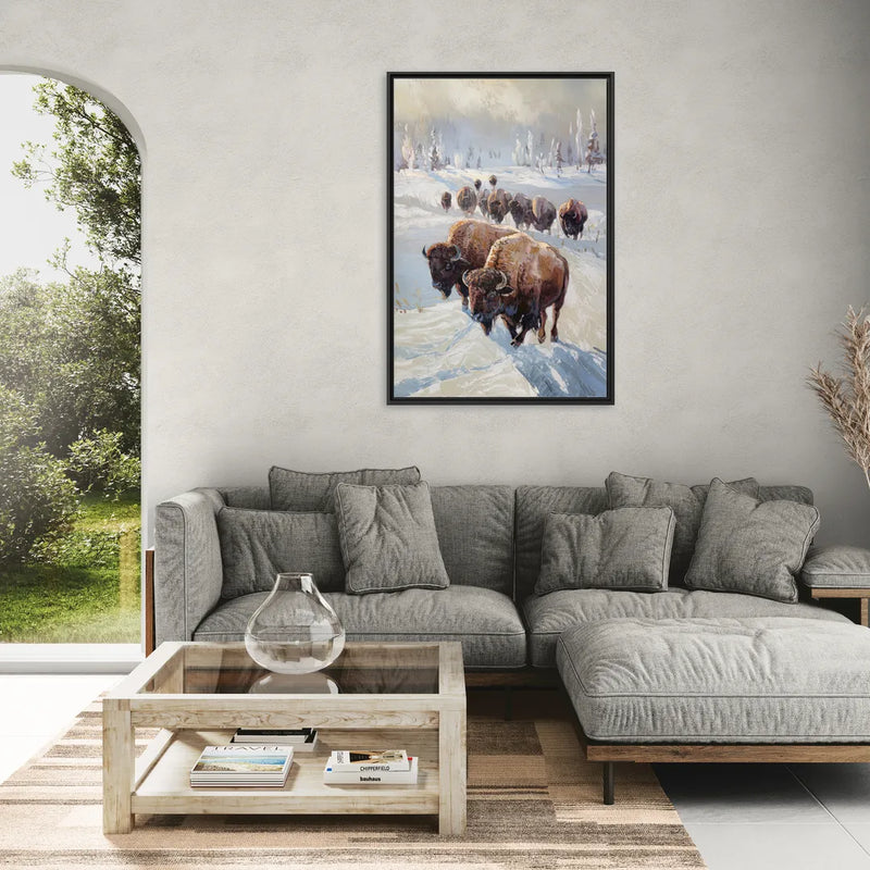 Buffalo Winter Wonderland - Living Room Black Frame Canvas