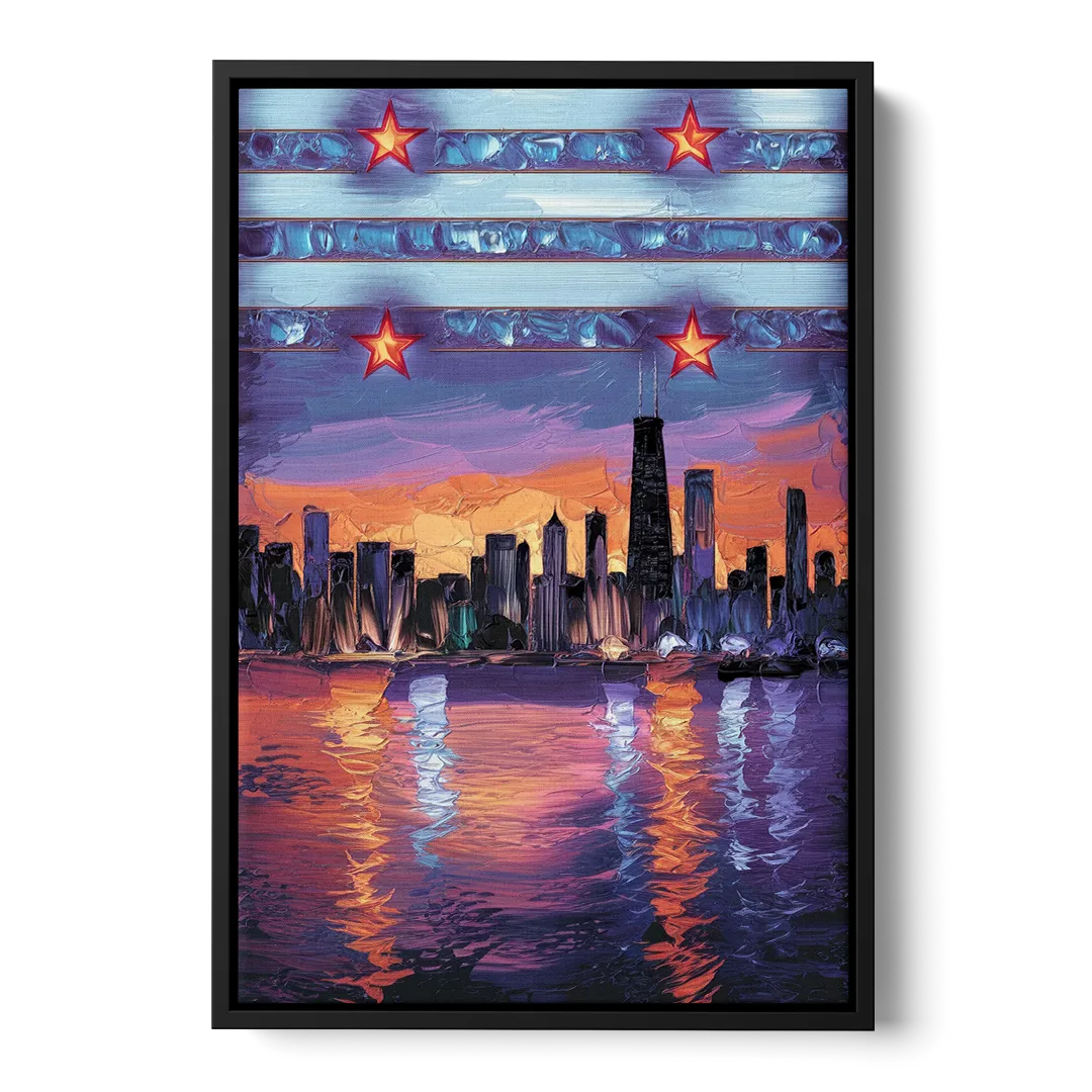 Chicago Flag Inspired Design - Black Frame Canvas