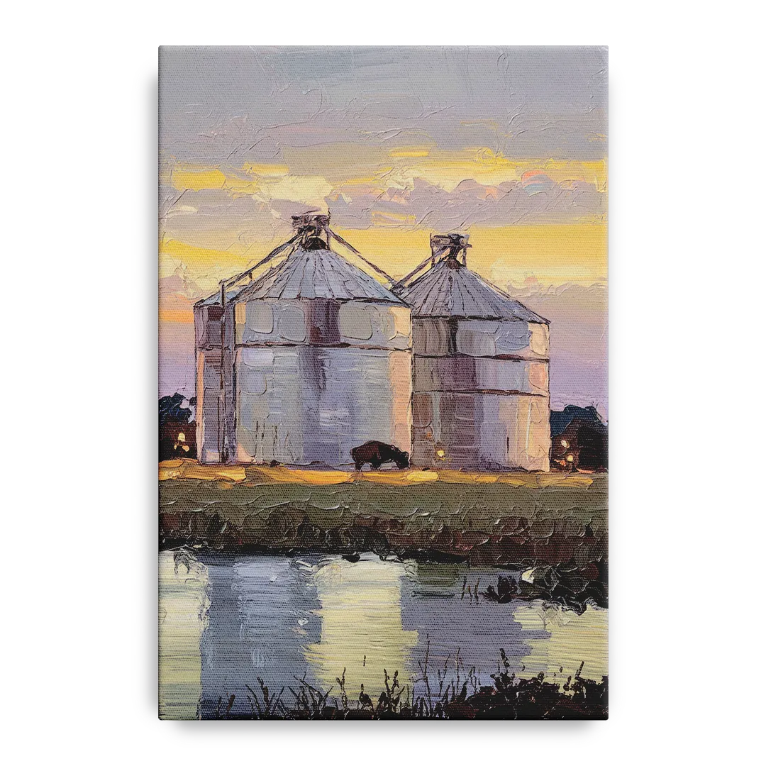Buffalo Grain Silos at Dusk - Canvas Wall Art