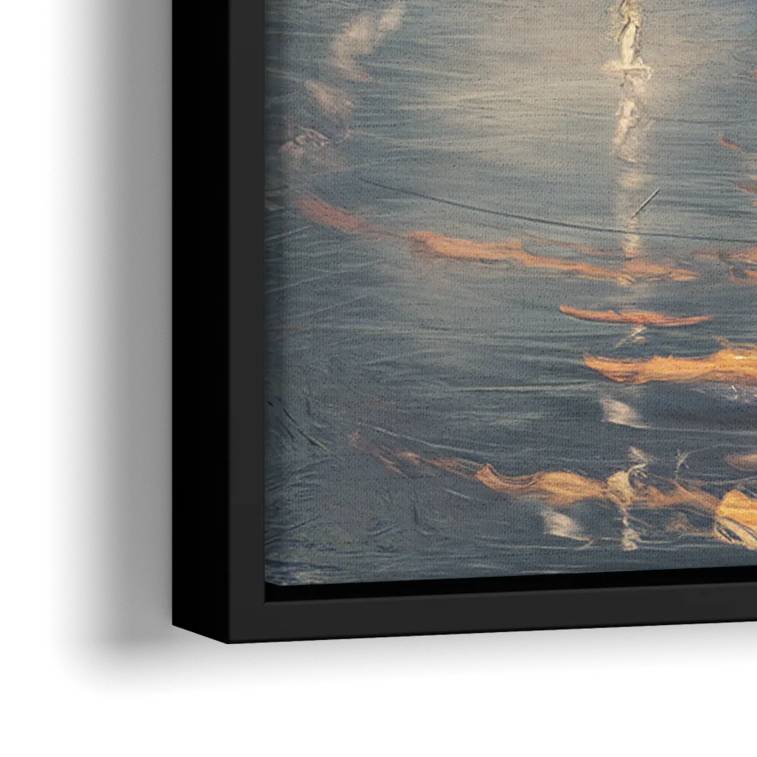 New York City Skyline Reflection - Close-Up Black Frame Canvas