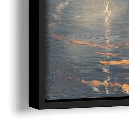 New York City Skyline Reflection - Close-Up Black Frame Canvas