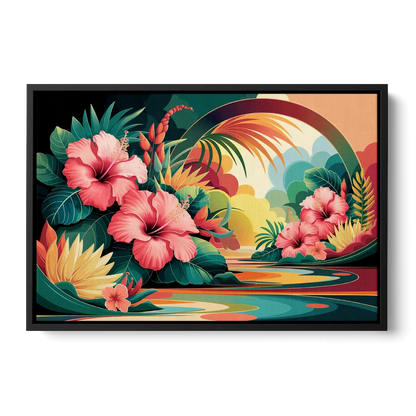 Honolulu Hawaiian Floral Design - Black Frame Canvas