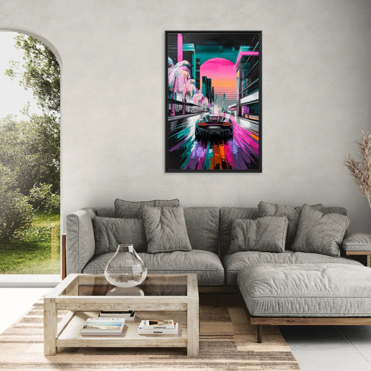Miami Vice Neon Nights - Living Room Black Frame Canvas