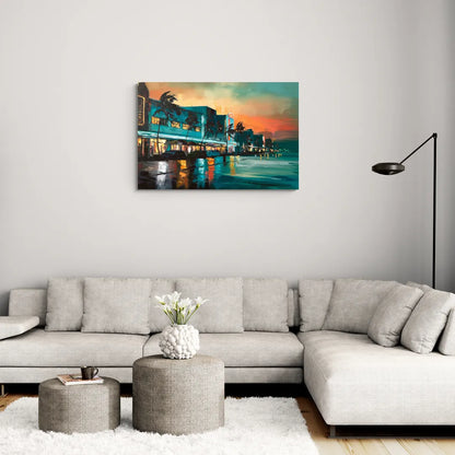 Miami Ocean Drive Lights - Canvas Wall Art Living Room